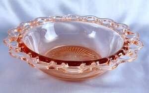 VTG Pink Depression Glass Anchor Hocking Open LACE EDGE Starburst Base 9.5"